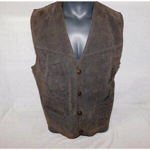 VTG New York Classics Mens M Brown Leather Suede vest Oklahoma Buttons